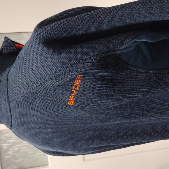 Spyder men's navy blue zip pullover with orange detailing. Medium - Picture 8 of 9